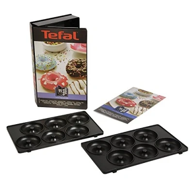 Abbildung von Tefal XA8011 Donuts Platte Nummer 11 passend für Snack Collection SW852, SW853, SW854, SW857 und Time SW341, SW342 Inklusive Rezeptbuch Aufbewahrungs Box Schwarz