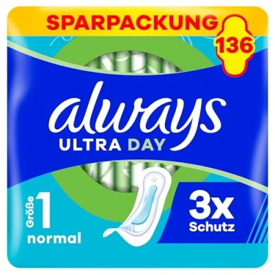 Abbildung von Always Ultra Binden Damen Gr. 1, Normal, 136 Damenbinden ohne Flügel (4 x 34 Stück) Multipack, ultradünn und super absorbierend