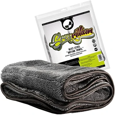 Abbildung von Nuke Guys Grey Rillium Ultra saugstarkes Trockentuch 1000 GSM grau 50x80cm Satinrand, fusselfrei, abgerundete sanfte Fasern, kratzerfrei Premium Mikrofasertuch für Auto Motorrad Fahrrad