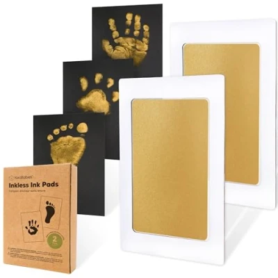 Abbildung von Handabdruck und Fußabdruck Baby Abdruckset 2pcs Tintenloses Stempelkissen Fussabdruck Set, Hand Geschenk Pfotenabdruck Set Hund, Paw (Gold)
