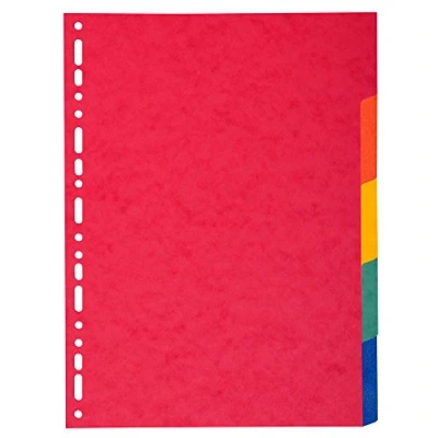 Abbildung von Exacompta 2105E Karton Register Manila in Überbreite für DIN A4 MAXI aus Recyclingkarton 5 teilig volle Höhe 24 x 29,7 cm vollfarbig Farben zur Ablage von Prospekthüllen Blauer Engel