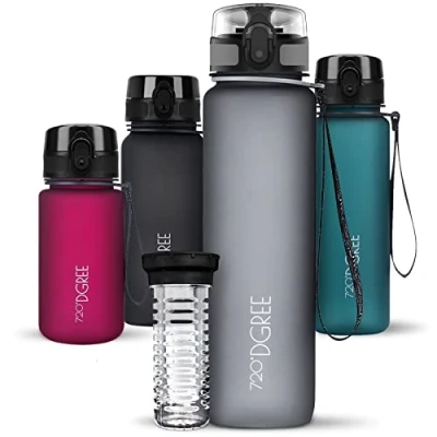 Abbildung von 720DGREE Trinkflasche 1l “uberBottle“ softTouch +Früchtebehälter BPA Frei Schlanke Wasserflasche für Sport, Fitness, Fahrrad, Uni, Outdoor Tritan Sportflasche Leicht, Stoßfest, Wiederverwendbar