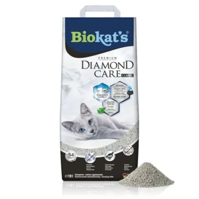 Abbildung von Biokat&#039;s Diamond Care Classic Katzenstreu ohne Duft Feine Klumpstreu aus Bentonit mit Aktivkohle und Aloe Vera 1 Sack (1 x 10 L)