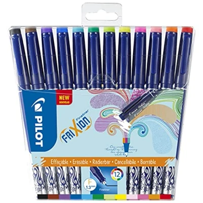 Abbildung von PILOT FriXion Fineliner, radierbar, 12er Set, Schwarz/Blau/Rot/Grün/Pink/Violett/Braun/Gelb/Orange/Babypink/Hellgrün/ blau