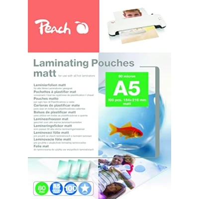 Abbildung von Peach Laminierfolien A5 80 mic 100 pouches matt beschreibbar Premiumqualität für beste Laminierergebnisse kompatibel mit Geräten aller Markenhersteller S PP580 30