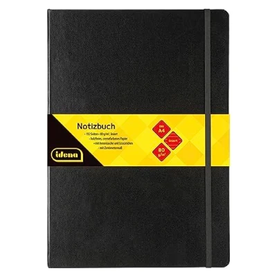 Abbildung von Idena 209292 Notizbuch DIN A4, liniert, Papier cremefarben, 192 Seiten, 80 g/m², Hardcover in schwarz, 1 Stück