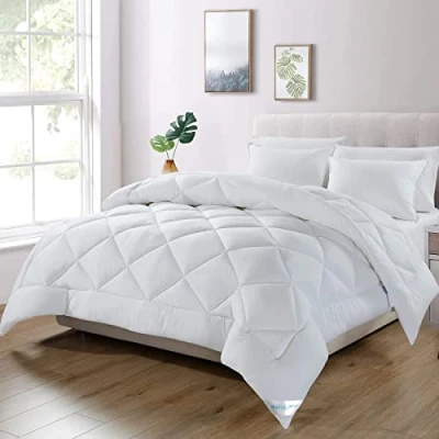 Abbildung von WAVVE Bettdecke 240x220 cm Ganzjahresdecke 4 Jahreszeiten, Steppdecke 300gsm Mikrofaser 220x240, Super Weiche Zudecke Schlafdecke Atmungsaktive 240 x 220 Weiß