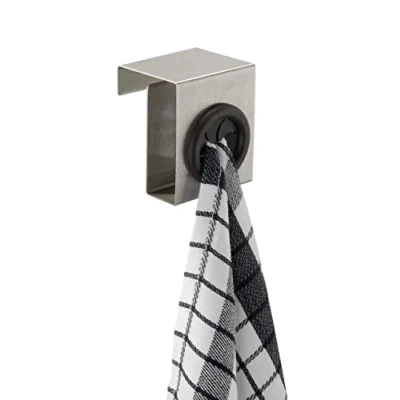 Abbildung von WENKO Türhaken Push Matt, Küchenhaken mit &amp; Pull Funktion, ideal zum Einhängen an die Schublade und Schranktür in der Küche, aus gebürstetem rostfreiem Edelstahl, 5 x 6 4 cm, Silber