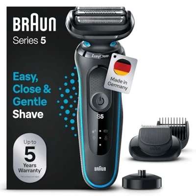 Abbildung von Braun Series 5 Elektrorasierer mit EasyClick Barttrimmer Aufsatz, Rasierer Herren Elektrisch Ladestation, EasyClean, Wet &amp; Dry, rasierapparat, trockenrasierer, Made in Germany, 51 M4500cs, mintgrün