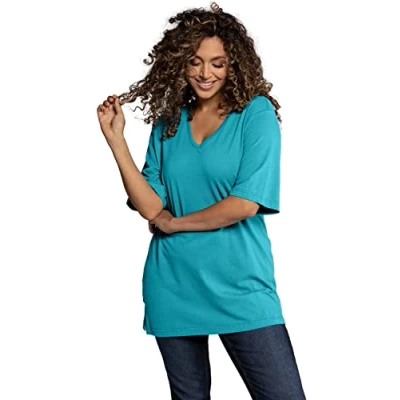 Abbildung von Ulla Popken Damen Basic v shirt T Shirt, Tiefes Aqua, 46 48 EU