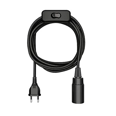 Abbildung von ledscom.de Textilkabel LEHA, Stecker, Schalter, schwarz, 3 m, Lampen Fassung, 1x E14 max. 60W, Led, Diy, Lampenfassung, Textilkabel, Haengelampe, Netzstecker, Gluehlampe, Textil, Kabel