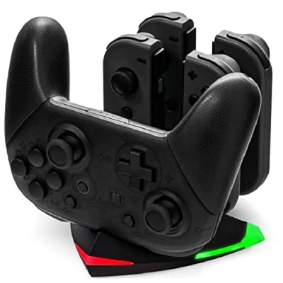 Abbildung von snakebyte Arrow Charge S Nintendo Switch Ladestation für 4 Joy Cons und 1 Pro Controller, 5 in Siwtch Ladegerät, LED Ladestatusanzeige, inkl Type C Kabel Adapter Controller