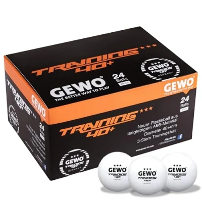 Abbildung von GEWO Tischtennisbälle Training 40+ 3 Sterne Tischtennis Bälle aus ABS Plastik mit Naht Hochwertige Ping Pong Bälle, Durchmesser 40+mm, Vorratspackung 24 Stück, Weiß…