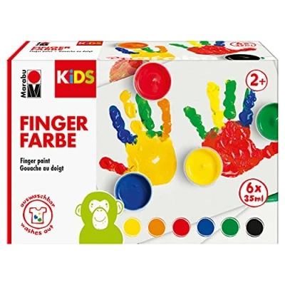 Abbildung von Marabu 0303000050800 KiDS Fingerfarben Set mit 6 leuchtenden Farben Ã 35 ml, parabenfrei, vegan, laktosefrei, glutenfrei, geeignet zum Malen für Kindergarten, Schule, Therapie und zu Hause