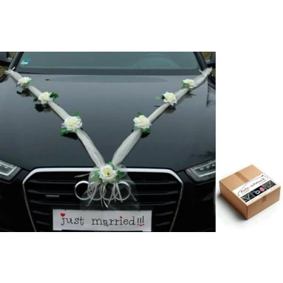 Abbildung von Organza M Auto Schmuck Braut Paar Rose Deko Dekoration Autoschmuck Hochzeit Car Wedding Girlande PKW (Ecru/Weiß)