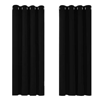 Abbildung von Deconovo Verdunkelungsvorhang Kälteschutz Gardinen Schlafzimmer Kälteschutzvorhang Blickdicht, 138x117cm(HöhexBreite), Schwarz, 2er Set