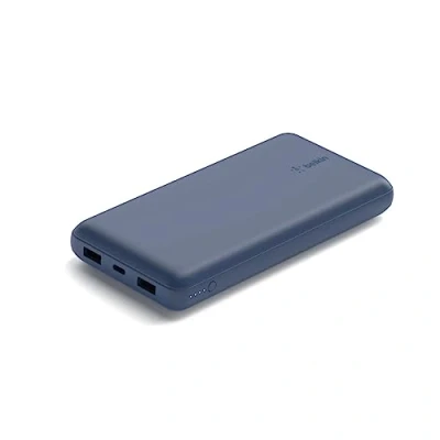 Abbildung von Belkin tragbares USB C Ladegerät, 20.000mAh, 20K Powerbank mit Ein /Ausgang und 2 A Anschlüssen C/USB Kabel für iPhone, Galaxy, Pixel, iPad, AirPods andere Geräte Blau