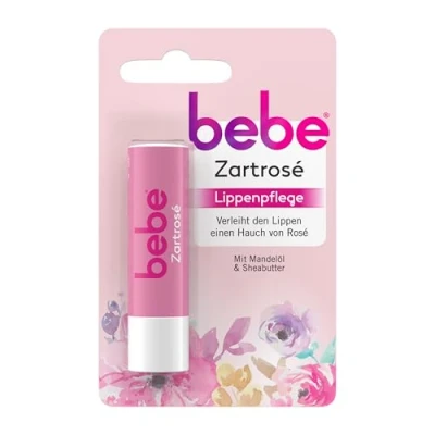 Abbildung von bebe Zartrosé Lippenpflege (12 x 4,9 g), Lippenpflegestift mit Mandelöl &amp; Sheabutter, verleiht trockenen Lippen einen Hauch von Rosé