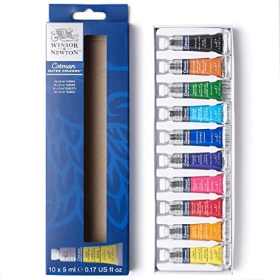 Abbildung von Winsor &amp; Newton 390664 Cotman Aquarellfarbenset, ausgezeichnete Transparenz, Farbkraft und Verarbeitungseigenschaften für lebendige Farben Einsteigerset 10 in 5 ml Tuben