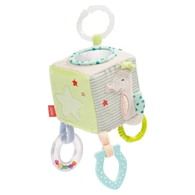 Abbildung von Fehn Motorikwürfel Meereskinder Motorikspielzeug Baby Aktivitätswürfel zum Aufhängen für Kinderwagen, Kinderbett und Babyschale Activity Würfel Spielzeug Babys Kinder ab 0+ Monaten