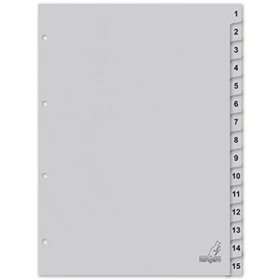 Abbildung von Kangaro Karton Register DIN A4 Zahlen 1 15. 180 g/m² recycelter Grau FSC 15 teilig