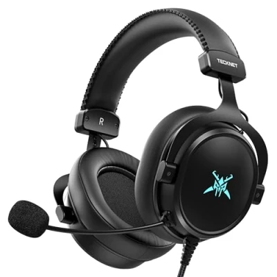 Abbildung von TECKNET Kabelgebundenes Gaming Headset mit Mikrofon, 3,5 mm Klinke, Stereo Surround Sound, LED Beleuchtung, Over Ear Kopfhörer, Kopfhörer für PC, PS4, PS5, Xbox Series X, Switch, Mac &amp; Laptops