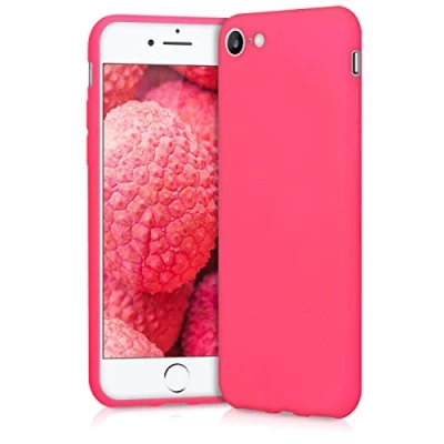 Abbildung von kwmobile Hülle kompatibel mit Apple iPhone SE (2022) / (2020) 8 7 weiches TPU Silikon Case Cover geeignet für kabelloses Laden Neon Pink
