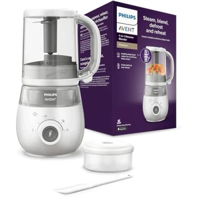 Abbildung von Philips Avent 4 in 1 Dampfgarer mit Mixer Premium, Babynahrungszubereiter, Dampfgaren, Pürieren, Auftauen, Aufwärmen, spülmaschinenfest, Modell SCF883/01