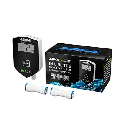 Abbildung von ARKA myAQUA Inline TDS Messgerät Dauerhafte Wasserwertmessung mit 1/4 Zoll Anschlüssen, kompakt &amp; präzise, ideal für Umkehrosmoseanlagen, Wasserqualitätskontrolle