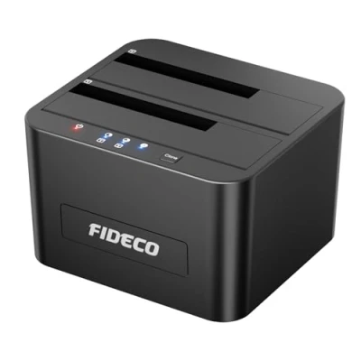 Abbildung von FIDECO HDD Docking Station, Dockingstation für Festplatten, USB 3.0 2,5 und 3,5 Zoll SATA HDD/SSD, Dual Bay, unterstützt Offline Klone