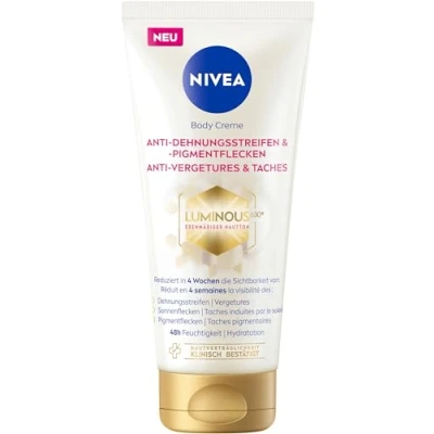 Abbildung von NIVEA LUMINOUS630 Body Creme Anti Dehnungsstreifen &amp; Pigmentflecken, Bodylotion gleicht Unterschiede im Hautton aus, leichte Textur und spendet 48h Feuchtigkeit (200 ml)