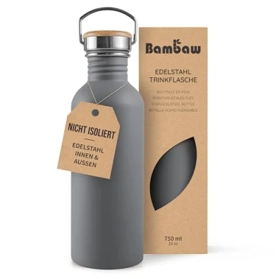 Abbildung von Bambaw Trinkflasche 750 ml Edelstahl, Nicht isolierte Wasserflasche Grau, für Unterwegs, Zero Waste Anthrazit