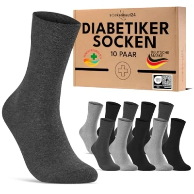 Abbildung von 10 Paar Diabetikersocken für Herren &amp; Damen ohne Gummibund Naht aus Baumwolle Diabetiker Socken mit Komfortbund Gummi 70208T (Schwarz/Grau 43 46) WP