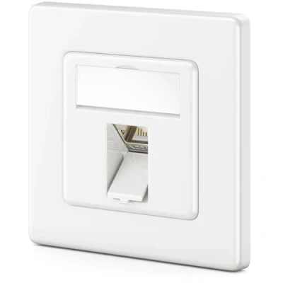 Abbildung von deleyCON 1x CAT7 Netzwerkdose 1 Port LAN Dose Anschlussdose Datendose Unterputzdose + CAT 7 Keystone Modul 45 Gewinkelter Auslass RJ45 DSL Netzwerk Patchkabel Verlegekabel