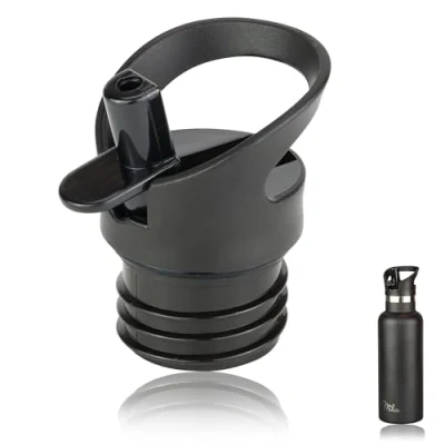 Abbildung von Milu Ersatzdeckel Strohhalmdeckel für Trinkflasche 350ml, 500ml, 750ml, 1000ml Ersatzteil Farbe Schwarz inkl. 3x Trinkstrohhalme BPA Frei