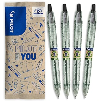 Abbildung von PILOT Pack of 4 B2P ECOBALL 1mm Gel ink roller ball pen Medium Begreen Black