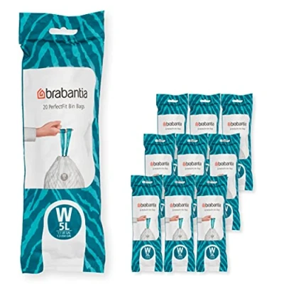 Abbildung von Brabantia Müllbeutel PerfectFit Multipack (Code W/5L) Extra Starke Müllsäcke mit Zugband, 10 rollen (200 Müllbeutel)