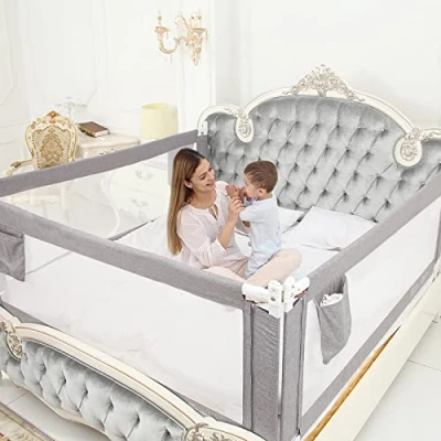 Abbildung von ZEHNHASE Bettgitter, Kinderbettgitter zum vertikalen Heben, Sicherheitsschutz, Bettgitter Schutz vor Stürzen für Kleinkinder, Babys und Kinder (Grau, 200cm,1Seite)