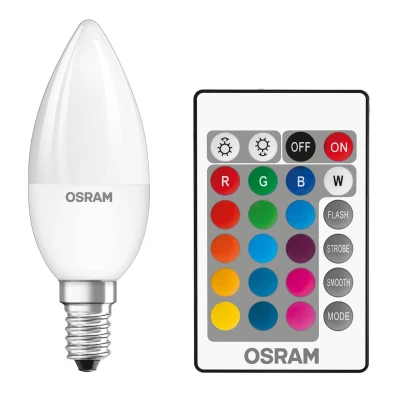 Abbildung von OSRAM STAR+ RGBW LED Lampe mit E14 Sockel, RGB Farben per Fernbedienung änderbar, 4.5W, Tropfenform, Ersatz für 25W Glühbirne, matt, Retrofit lamps with remote control, Einzelpack