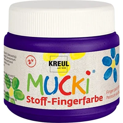 Abbildung von KREUL 28110 Mucki leuchtkräftige Stoff Fingerfarbe, 150 ml in violett, auf Wasserbasis, parabenfrei, glutenfrei, laktosefrei und vegan, optimal für die Anwendung mit Fingern Händen