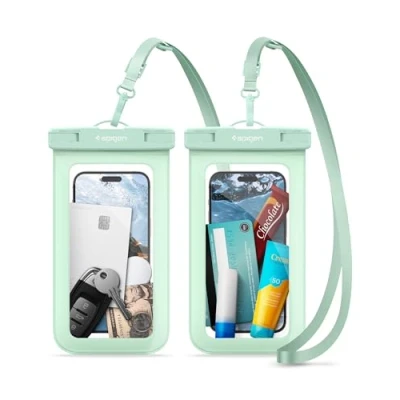 Abbildung von Spigen wasserdichte Handyhülle [Aqua Shield] [2 Stick] IPX8 wasserfeste Handytasche Unterwasser Hülle kompatibel mit iPhone 16/15/14/13 Serien, Galaxy S25/S24/S23 und Allen Smartphones Mint