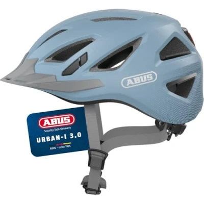 Abbildung von ABUS Stadthelm Urban I 3.0 Fahrradhelm mit Rücklicht, Schirm und Magnetverschluss für Damen Herren Hellblau, Größe M