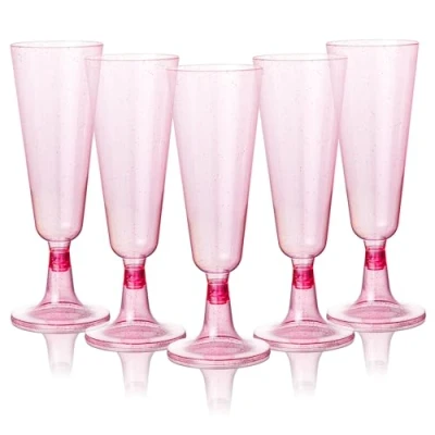 Abbildung von MATANA 50 Premium Rosa Sektgläser aus Kunststoff mit Glitzer, 150ml Stabil &amp; Mehrweg Plastik Pink, Champagner Gläser, Cocktailglas, Sektbecher, Proseccogläser für Hochzeit, Partys