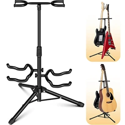 Abbildung von CAHAYA Gitarrenständer Boden für 2 Instrumente mit Halshalterung Verstellbarer klappbarer Universal Stativ Akustische E Gitarre Bass Banjos CY0321