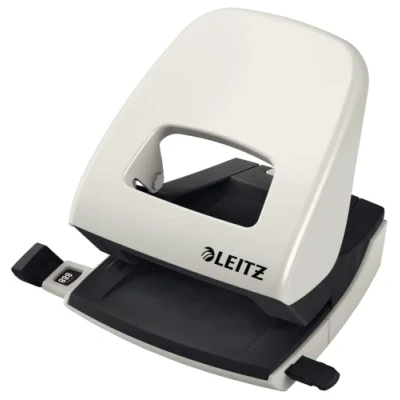 Abbildung von Leitz Büro Locher aus Metall, Für 30 Blatt, Anschlagschiene mit Formatangaben, Ergonomisches Design, grau, 50080085