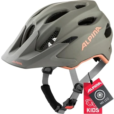 Abbildung von ALPINA CARAPAX JR. FLASH Beleuchteter, Leichter und Sicherer LED Fahrradhelm Mit Fliegennetz Für Kinder, moon grey peach matt, 51 56 cm