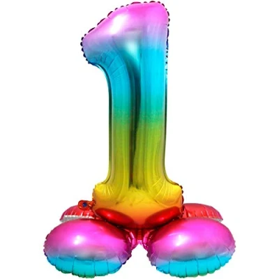 Abbildung von Folat 64291 Folienballon Zahl 1 ca. 81 cm, Rainbow mit Basis, Costumes