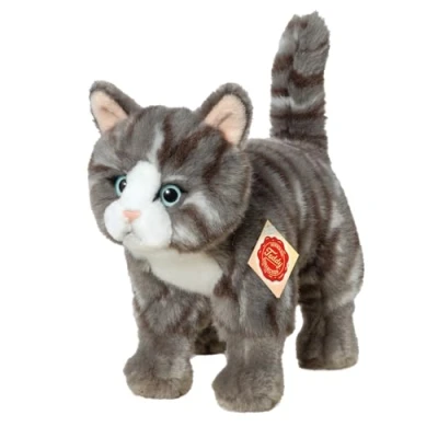 Abbildung von Teddy Hermann 91822 Katze 20 cm, Kuscheltier, Plüschtier, grau getigert mit recycelter Füllung