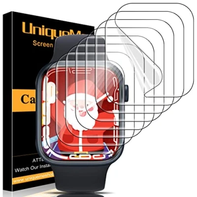 Abbildung von UniqueMe für Apple Watch Series 9/8/7 45 mm Schutzfolie 8 Stück, Flexible TPU, iwatch Displayschutz, Blasenfreie, Weich HD Klar Displayfolie, Volle Abdeckung, Anti Staub