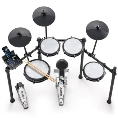 Abbildung von Alesis Nitro Max Kit Elektronische Schlagzeug mit Quiet Mesh Pads, 10&quot; Dual Zone Snare, Bluetooth, 440+ authentische Sounds, Drumeo, USB MIDI, Kick Pedal